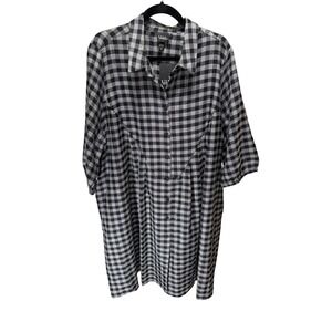 Ulla Popken Dress Womens 20/22 Black Gingham Pockets Midi Modest Casual NEW